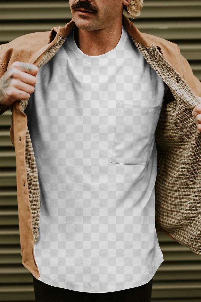 T-shirt png mockup on casual men's fashion