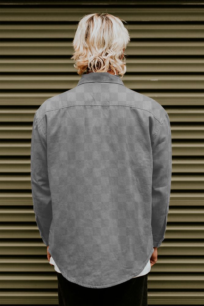 Jacket png mockup on urban blonde male model back view