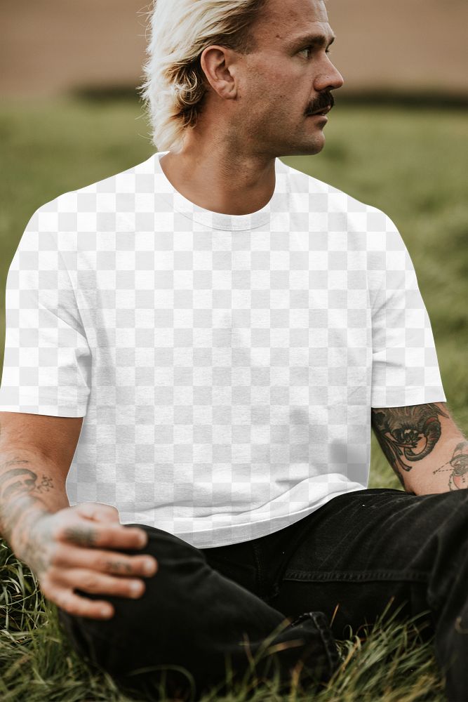 T-shirt png mockup on casual men's fashion outdoor shoot