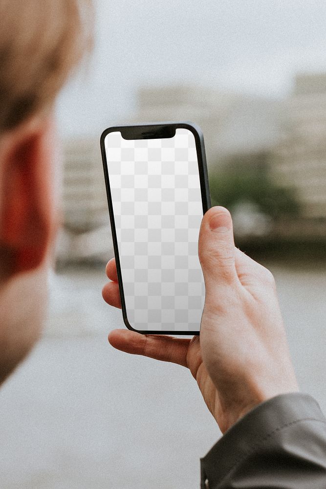 Smartphone screen mockup psd with a man holding 