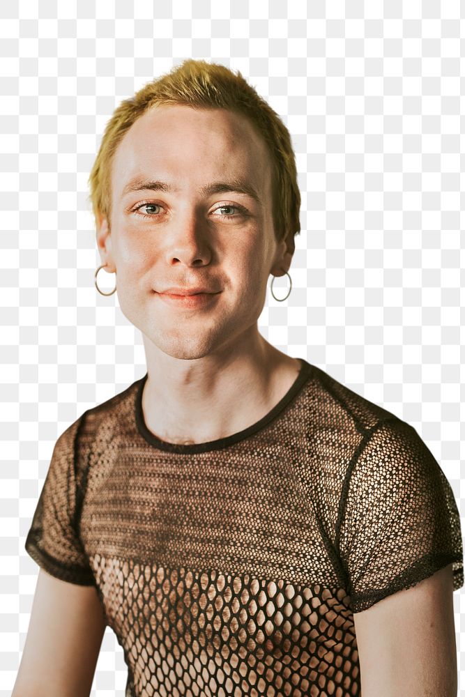 Happy non-binary person png, in a mesh top