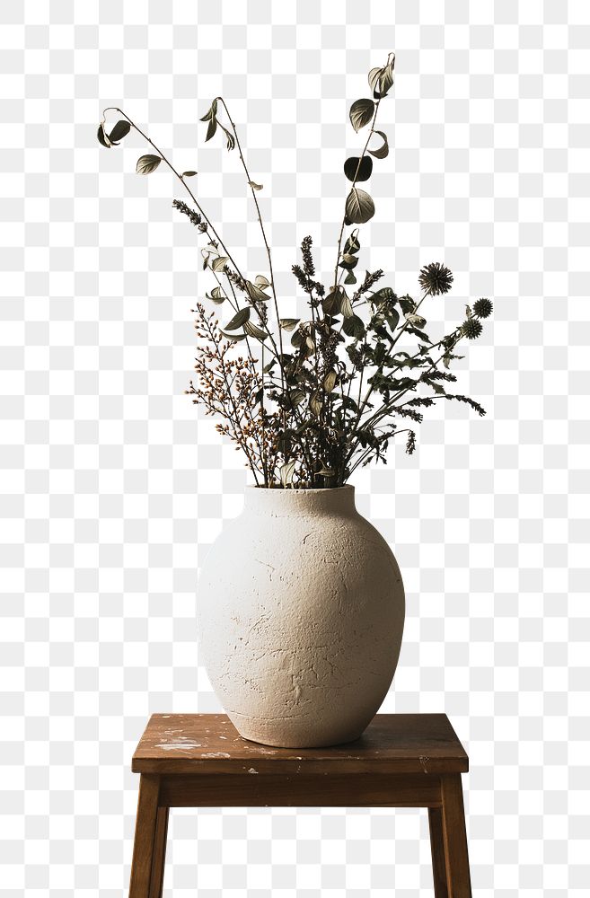 Wabi sabi png flower vase sticker, transparent background