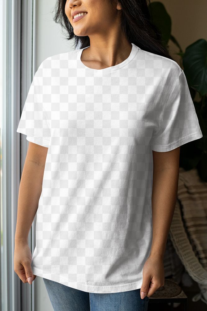 T-shirt mockup png, transparent tee, on a woman