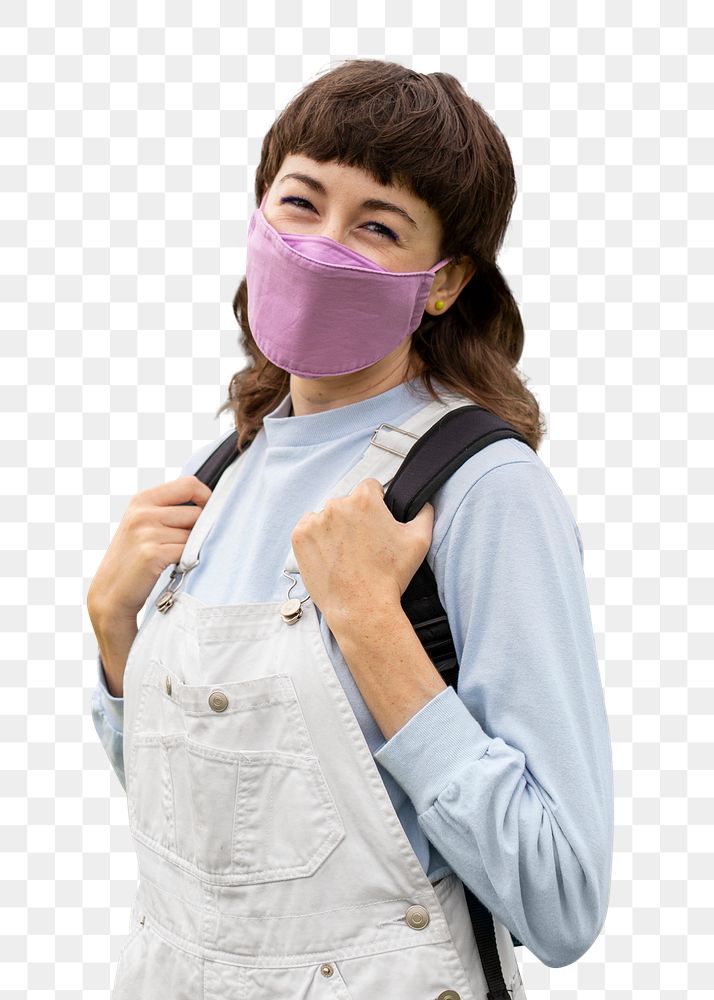 Png girl wearing face mask, cut out on transparent background