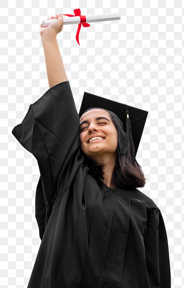Png happy graduate celebrating, isolated on transparent background