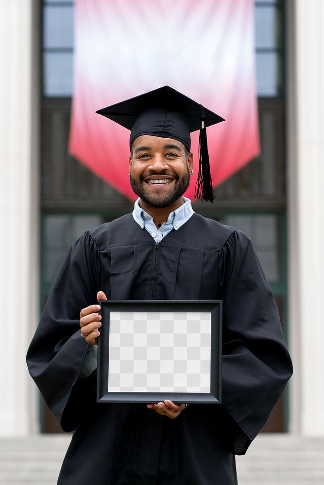 Diploma png mockup, graduate with transparent frame