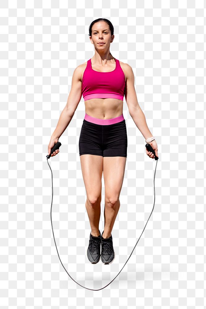 Woman athlete skipping rope png with transparent background