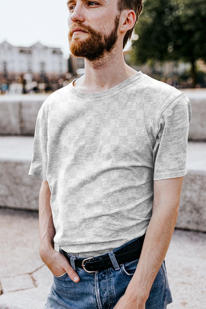 T-shirt transparent png mockup on beard hipster man