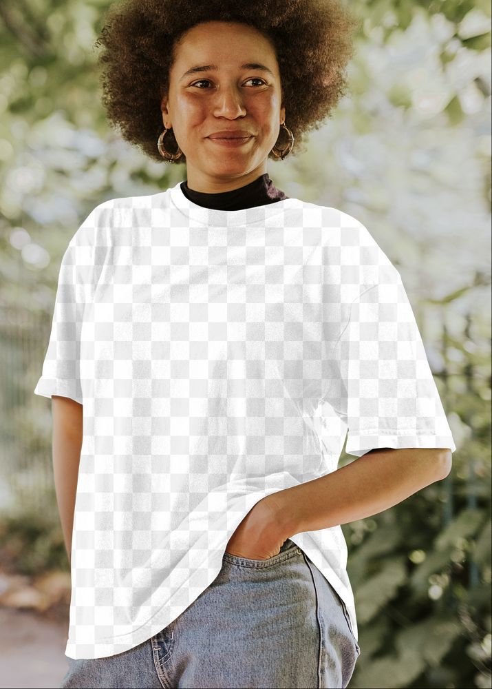 T-shirt png mockup on smiling woman model