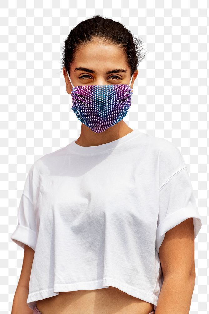 Woman png, wearing face mask, the new normal lifestyle, half body portrait