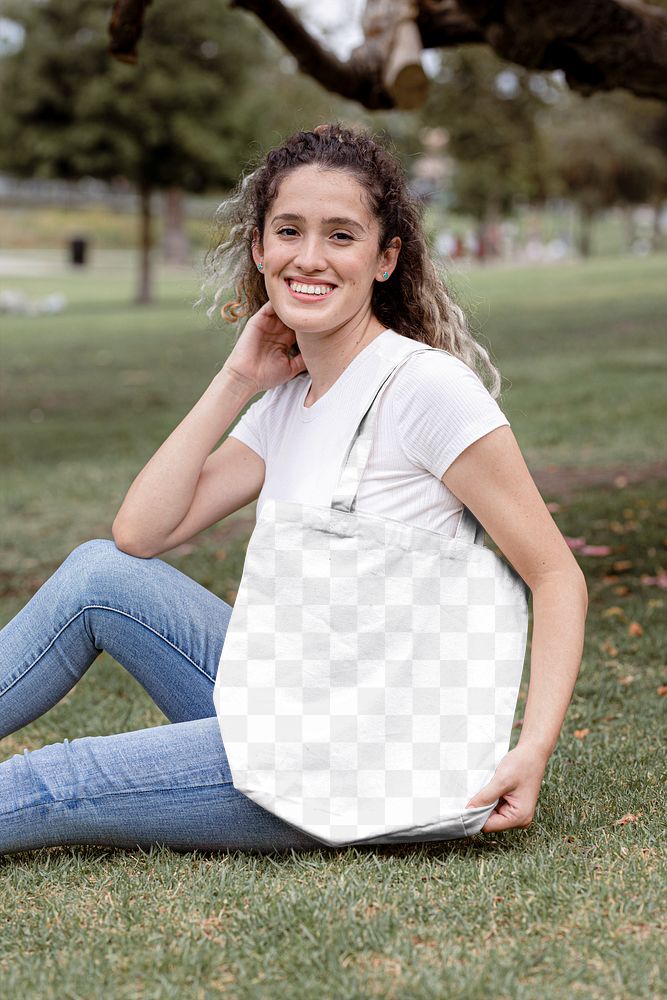 Reusable bag png, transparent mockup, eco product for grocery shopping