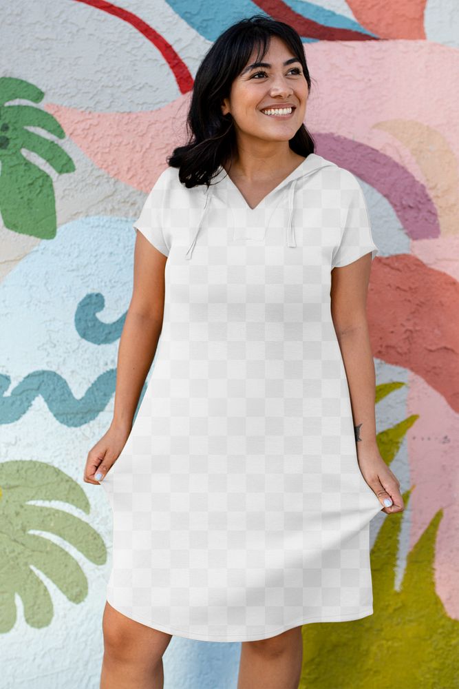 Casual apparel mockup png, transparent dress worn by a young woman