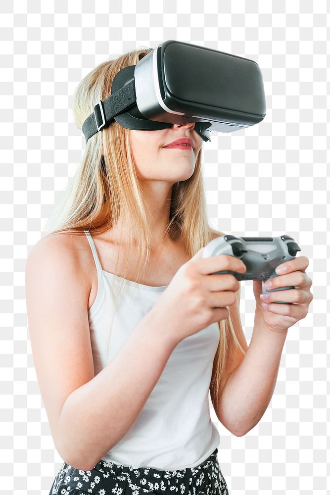 Girl png, playing VR game