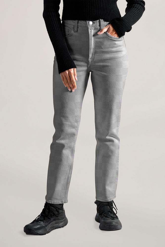 Women's jeans png mockup transparent, autumn fashion apparel design