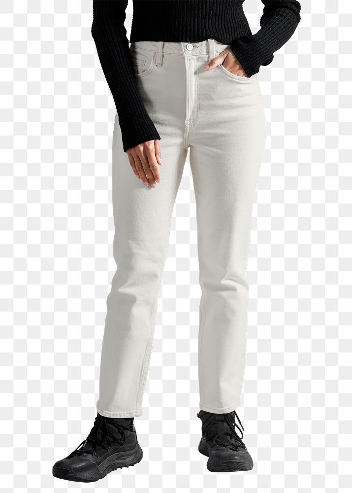 PNG woman in white jeans, half body element