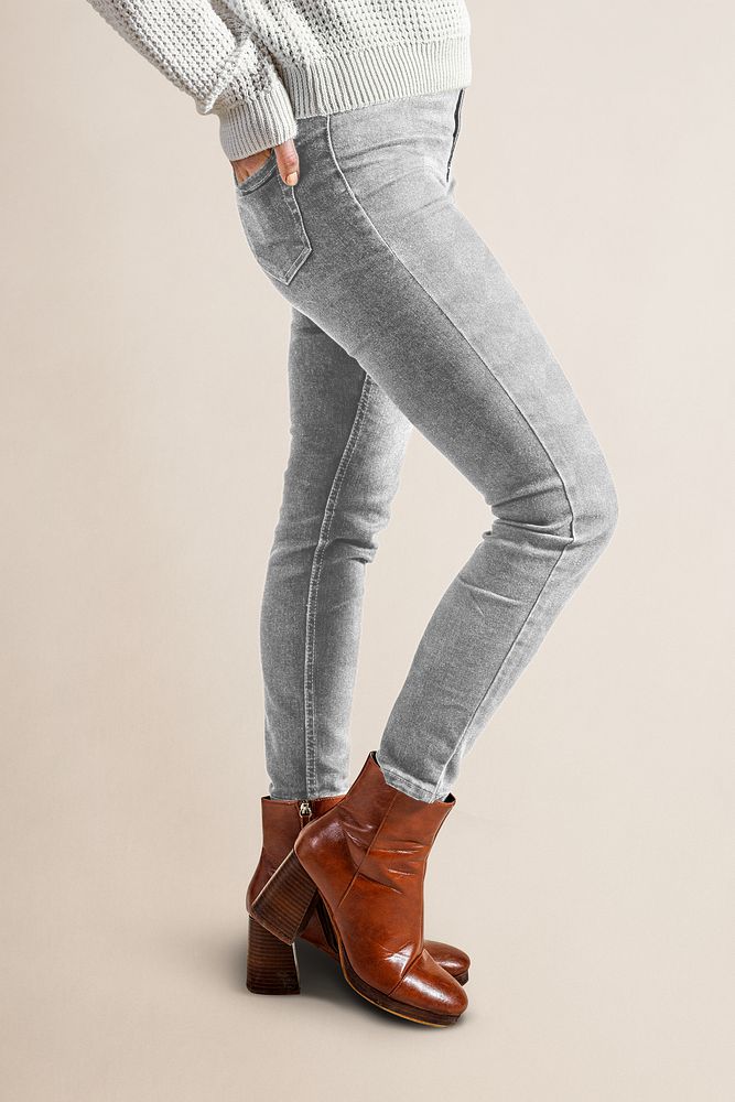 PNG jeans mockup transparent, side view, women's apparel fashion design