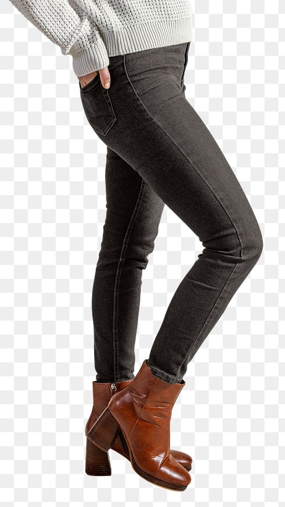 PNG woman in black jeans, half body element