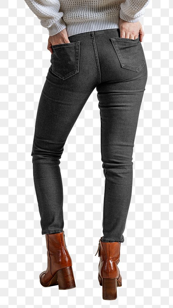 Woman png, black jeans apparel fashion, rear view