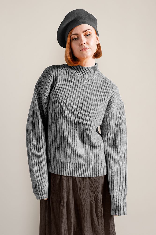 Sweater png mockup transparent, women's autumn fashion design