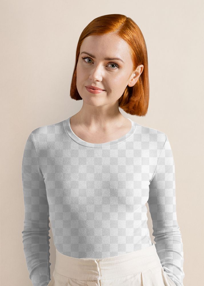 Long sleeve png mockup, women's autumn apparel fashion design