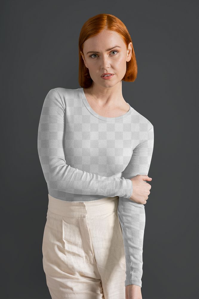 PNG long sleeve mockup transparent, women's autumn apparel fashion design