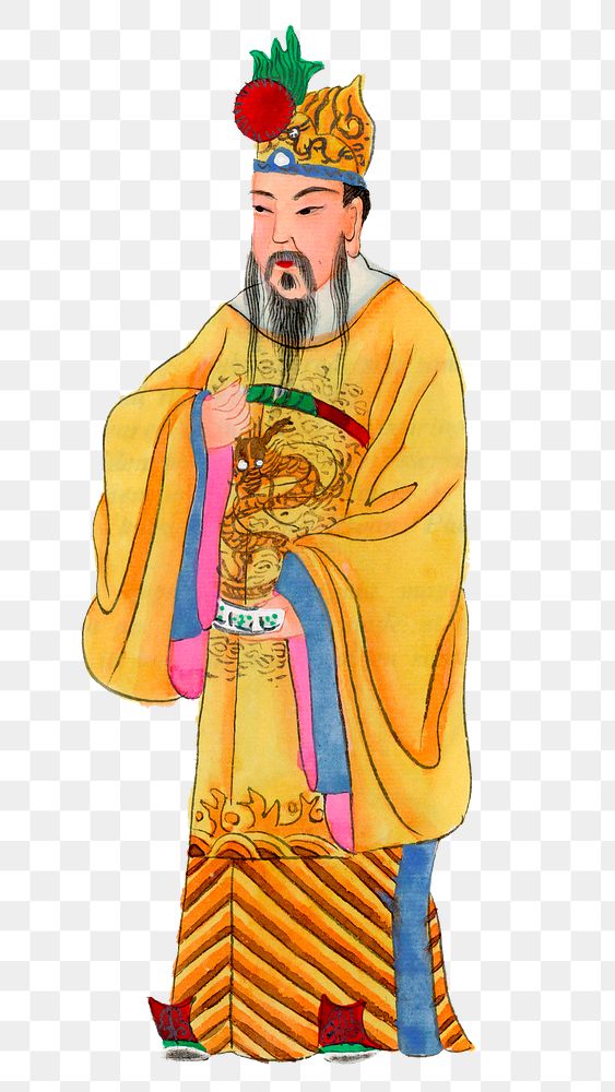 Png Chinese Emperor robe cut out from T'ang Dynasty, vintage illustration