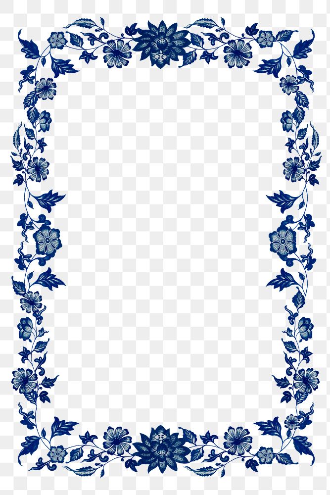 Blue flower png frame, vintage Chinese art on transparent background