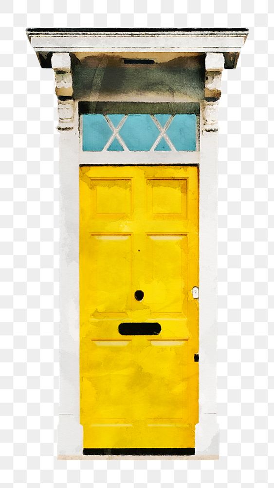 Yellow panel door png clipart, modern house entrance on transparent background