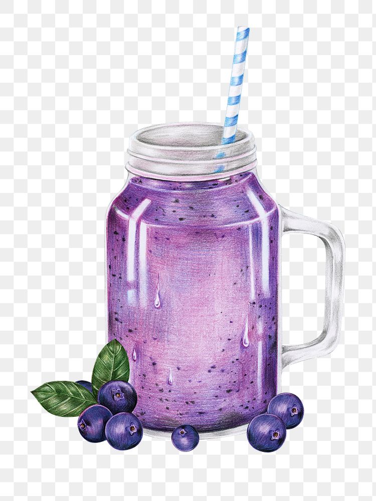 Fresh blueberry milkshake png illustration hand drawn