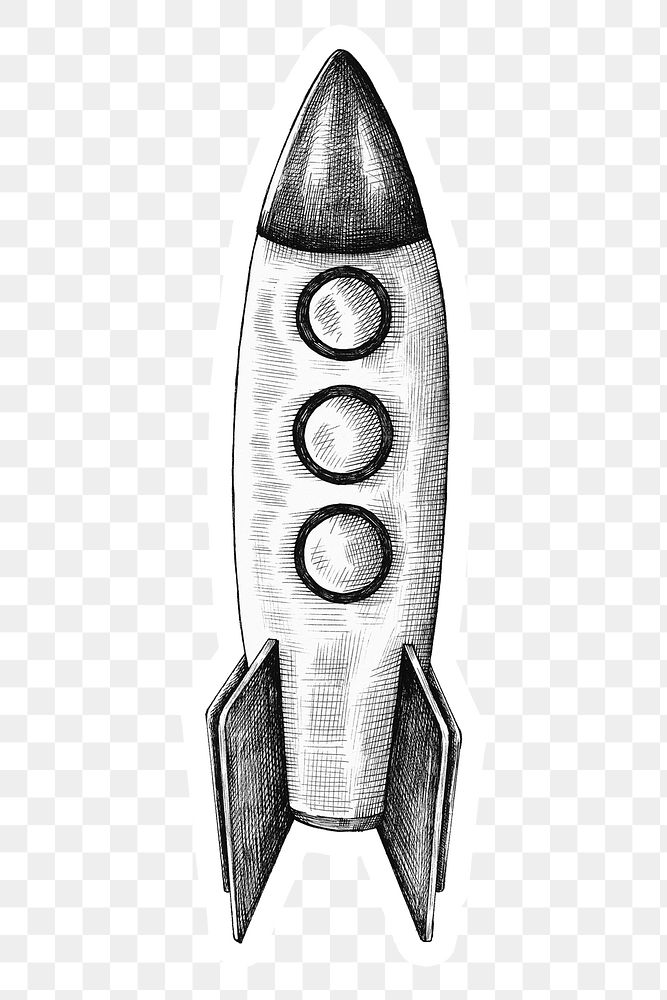 Png vintage cartoon rocket sticker black and white 
