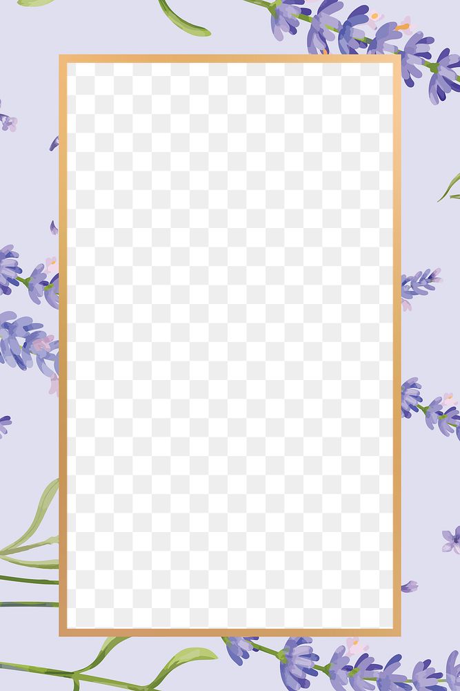 Gold rectangle lavender flower frame design element