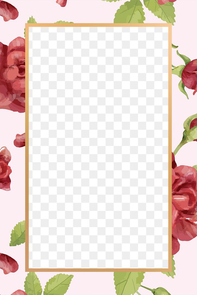 Gold rectangle rose flower frame design element