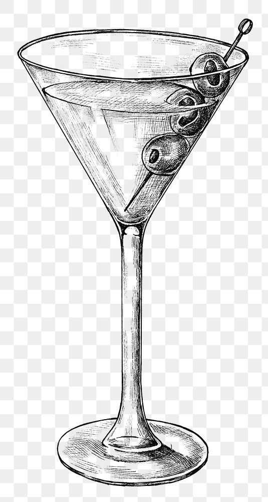 Hand drawn glass of martini cocktail transparent png