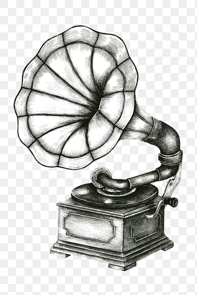 Hand drawn vintage gramophone design element