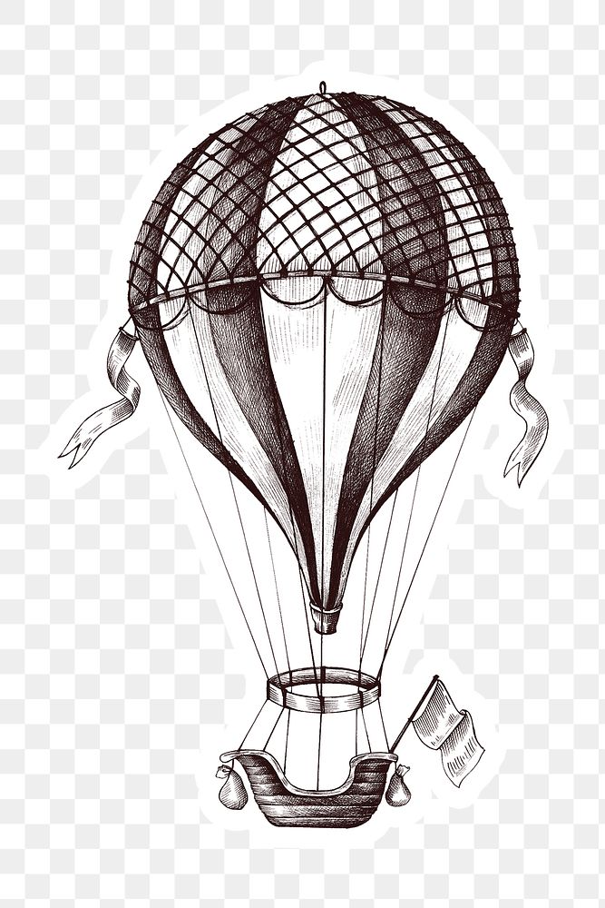 Hand drawn hot air balloon sticker with a white border design element