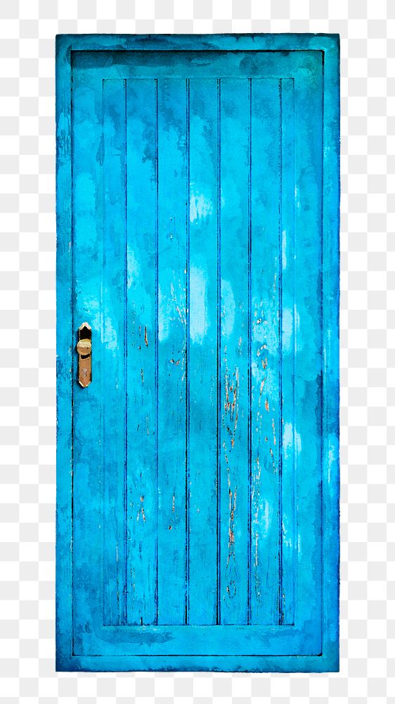 Blue watercolor door png clipart, house entrance