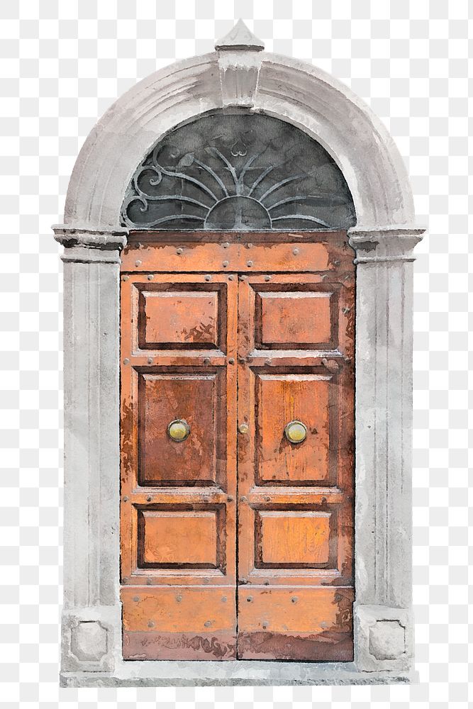 Panel door png clipart, watercolor barrel vault entrance