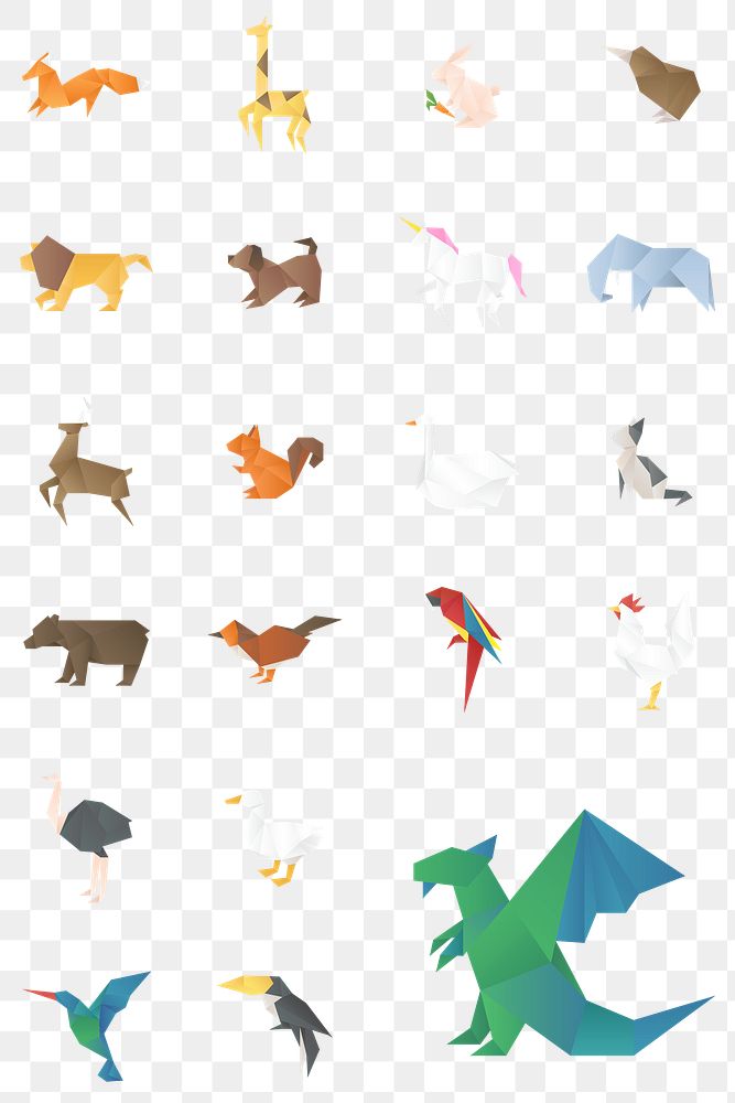 Colorful animals origami craft png cut out set