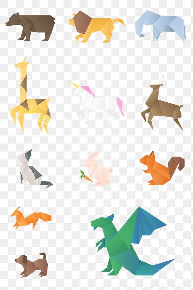Animals paper craft png illustration side view collection