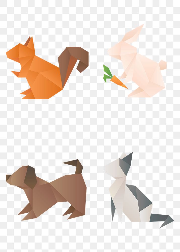 Origami animals paper craft png cut out collection