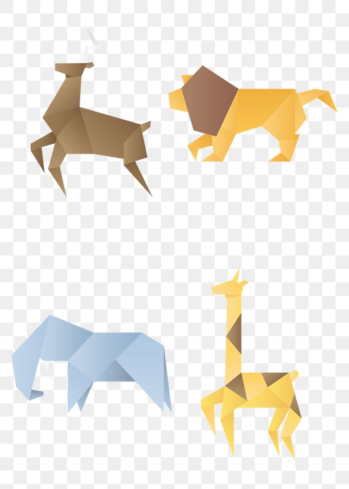 Origami animals paper polygon png illustration collection
