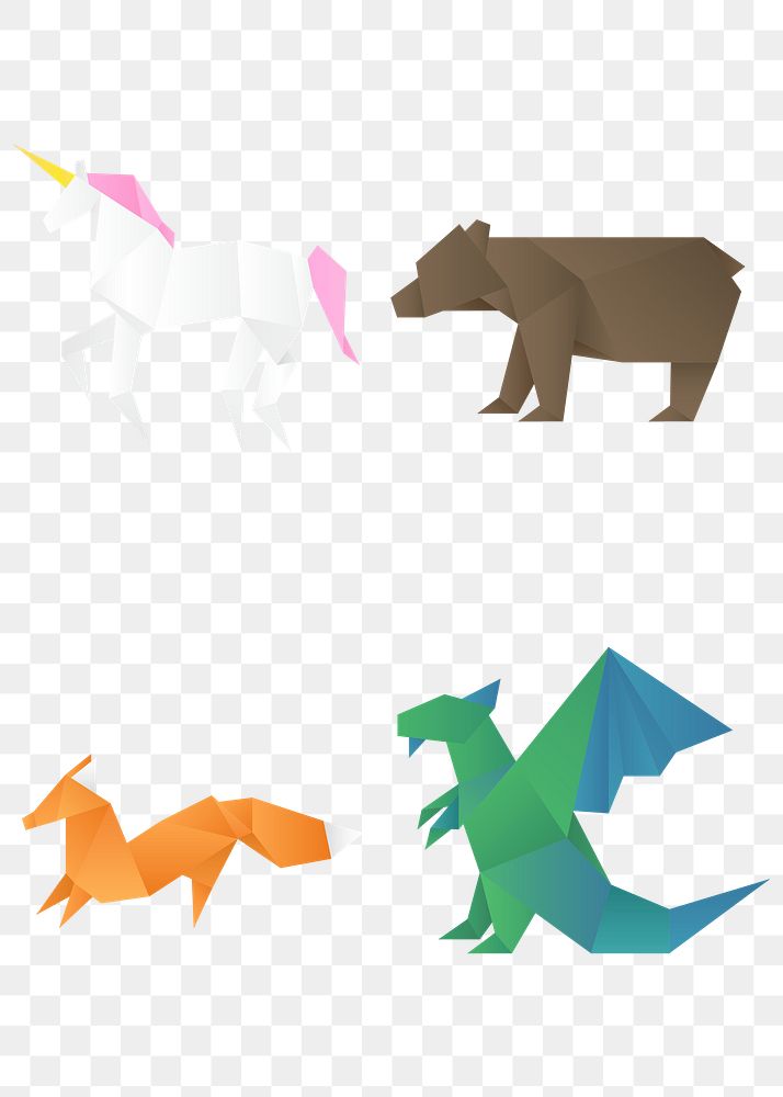 Colorful animals origami craft png cut out mixed
