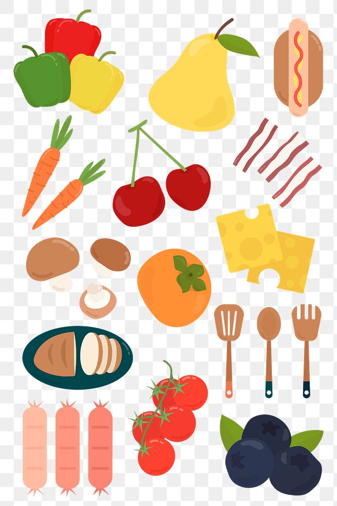  Png colorful food cartoon sticker set