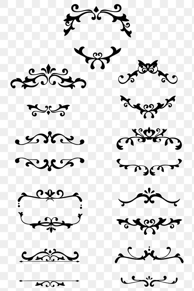 Black classy scroll ornaments png sticker collection