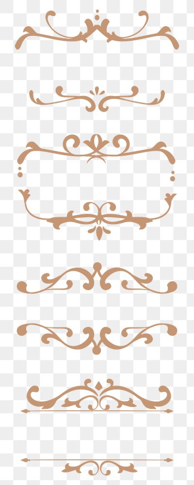 Bronze classy scroll ornaments png sticker collection