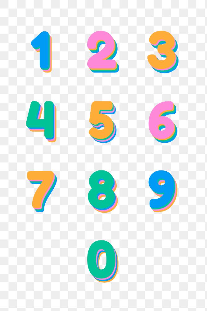 Png number set colorful font