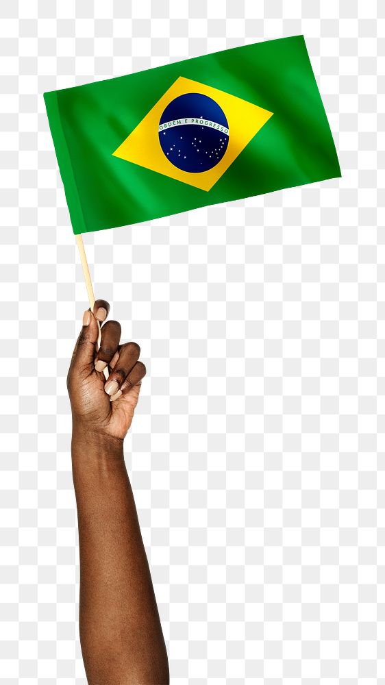Png Brazil's flag in black hand sticker, national symbol, transparent background