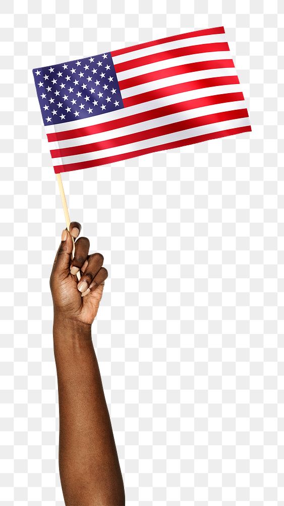 American flag png in black hand sticker on transparent background