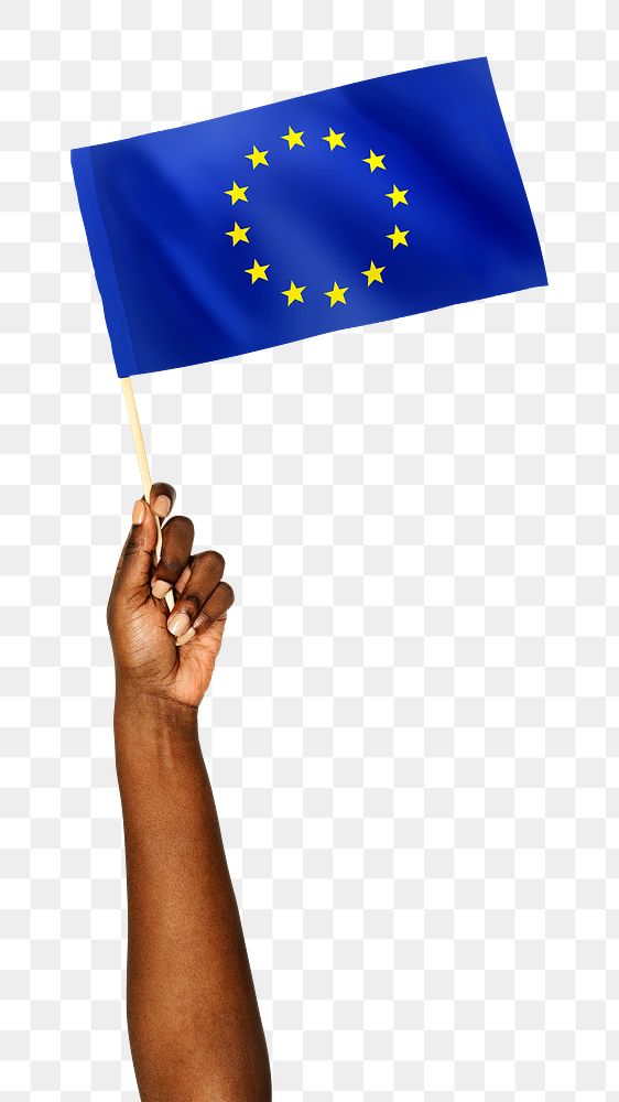 European Union's flag png in black hand sticker, national symbol on transparent background