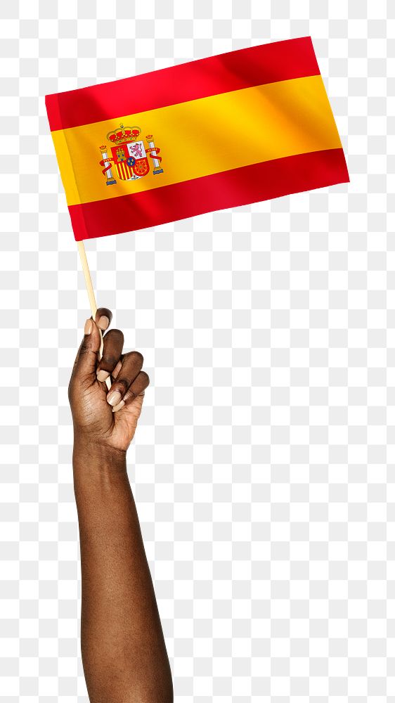 Spain's flag png in black hand sticker on transparent background